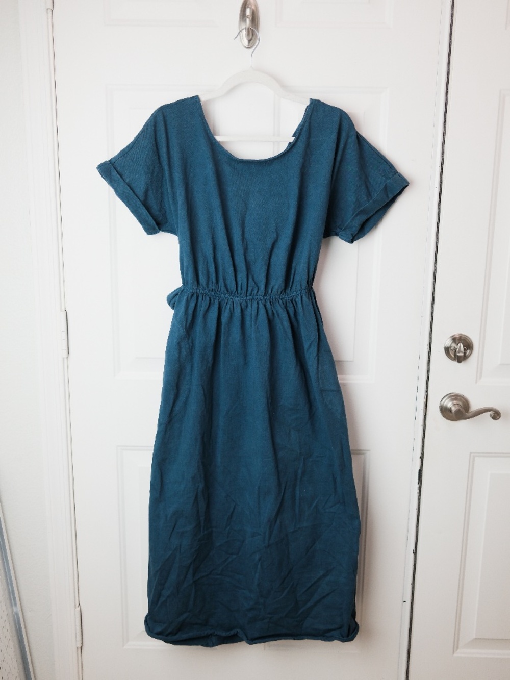 Free People Beach Blue Open Back Midi Dress Women’s Small Cotton Tie Back